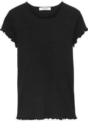 Ruffle-trimmed Ribbed Cotton-jersey T-shirt