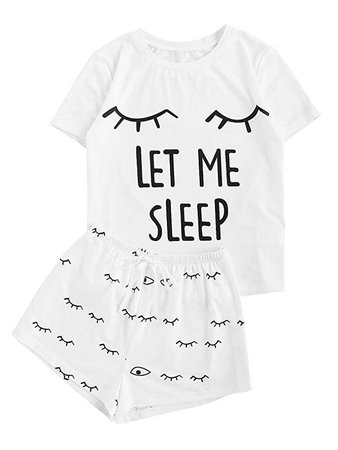 WDIRA Women's Sleepwear Closed Eyes Print Tee and Shorts Pajama Set at Amazon Women’s Clothing store:
