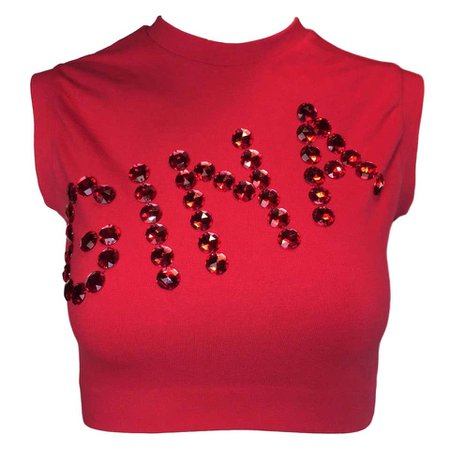 S/S 1992 Dolce and Gabbana Runway Gina Red Pin-up Crystal Crop Top For Sale at 1stDibs