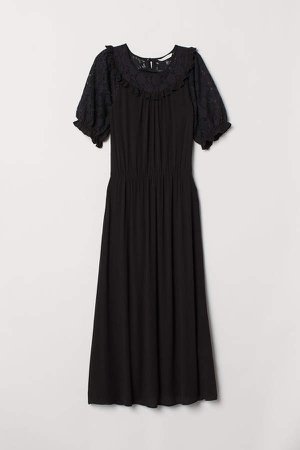 Dress with Lace Yoke - Black
