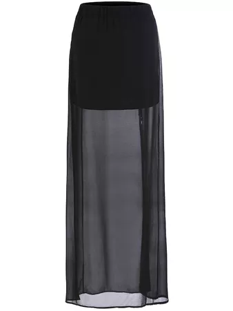 Black Split Sheer Chiffon Skirt -SheIn(Sheinside)