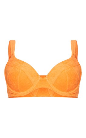 Orange Towel Push Up Cupped Bikini Top | PrettyLittleThing USA