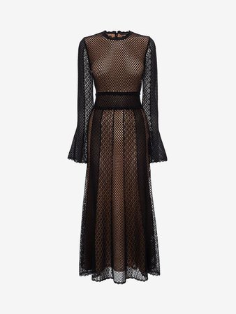 ‎‎‎‎Women‎'s ‎Black ‎ ‎Mesh Patchwork Knit Dress ‎ | Alexander McQueen