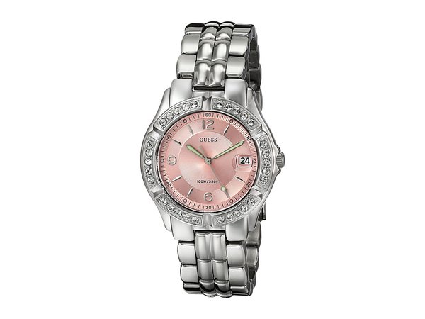 GUESS - G75791M Stainless Steel Quartz Watch (Silver Bracelet/Silver Case With Crystals/Pink Dial) Watches
