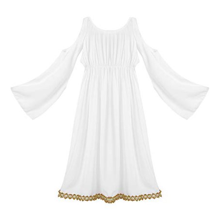 iEFiEL Kids Girls' V Neck Long Sleeves Greek Goddess Costume Halloween Cosplay Party Fancy Long Dress White