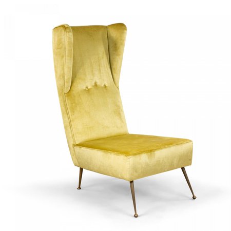 Italian Post-War Citron Green Velvet Side Chairs - a Pair | Chairish
