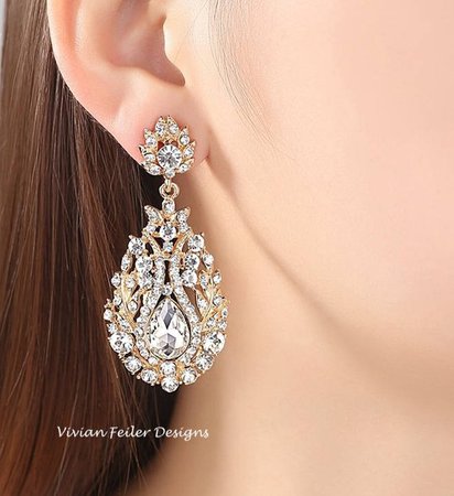 Bridal Earrings CRYSTAL Vintage Clear long Glamours STATEMENT Wedding Jewelry Prom Pageant Jewelry  Ask a question