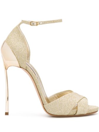Gold Casadei Glitter Open Toe Sandals | Farfetch.com