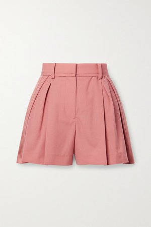 Satin-trimmed Pleated Woven Shorts - Pink