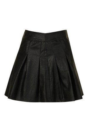 Petite Leather Look Skater Skirt | Boohoo UK
