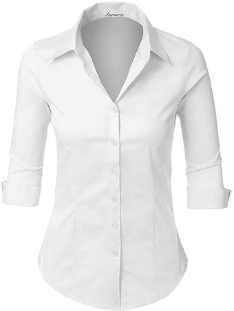 Women's Roll Up White Tailored 3/4 Sleeve Button Down Shirt