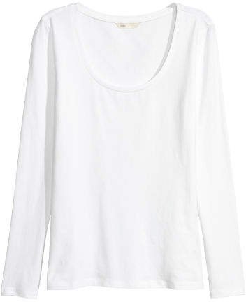 Long-sleeved Jersey Top - White