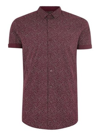 Topaman: Burgundy Line Muscle Fit Short Sleeve Shirt