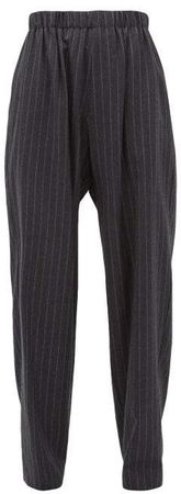 Chalk Striped Brushed Wool Twill Trousers - Womens - Grey
