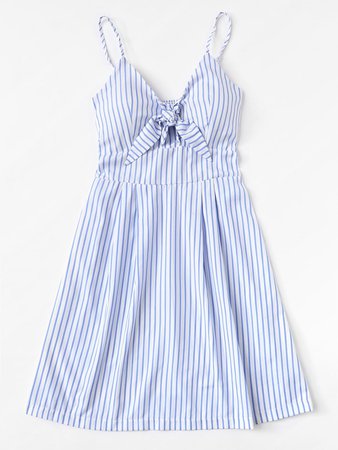 Pleated Back Knot Striped Cami Dress For Women-romwe