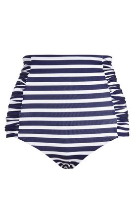 Migrate South Ruched Striped High-Waist Bikini Bottom By Johanna Ortiz | Moda Operandi