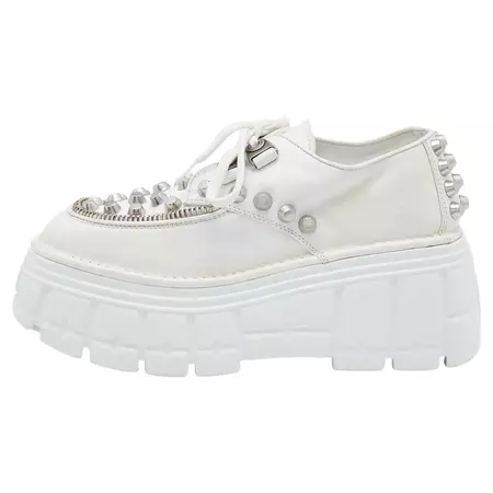 Miu Miu White Leather Embellished Platform Derby Sneakers Size 38.5 For Sale at 1stDibs | miu miu platform sneakers