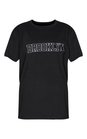 Black Brooklyn Embroidered Tshirt | Tops | PrettyLittleThing USA