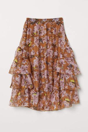 Patterned Flounced Skirt - Beige