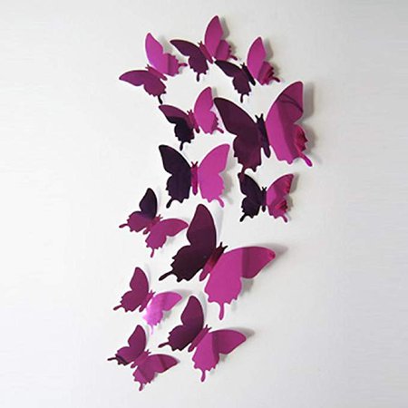 Amazon.com: Fullkang 12 pcs Decal Butterflies 3D Mirror Wall Stickers Wall Art Home Decors (Silver): Home & Kitchen