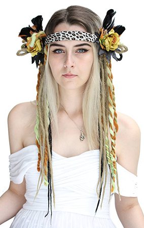 Flower Hippie Feather Crown Festival Coachella Headpiece Headband Brown E: Amazon.co.uk: Clothing