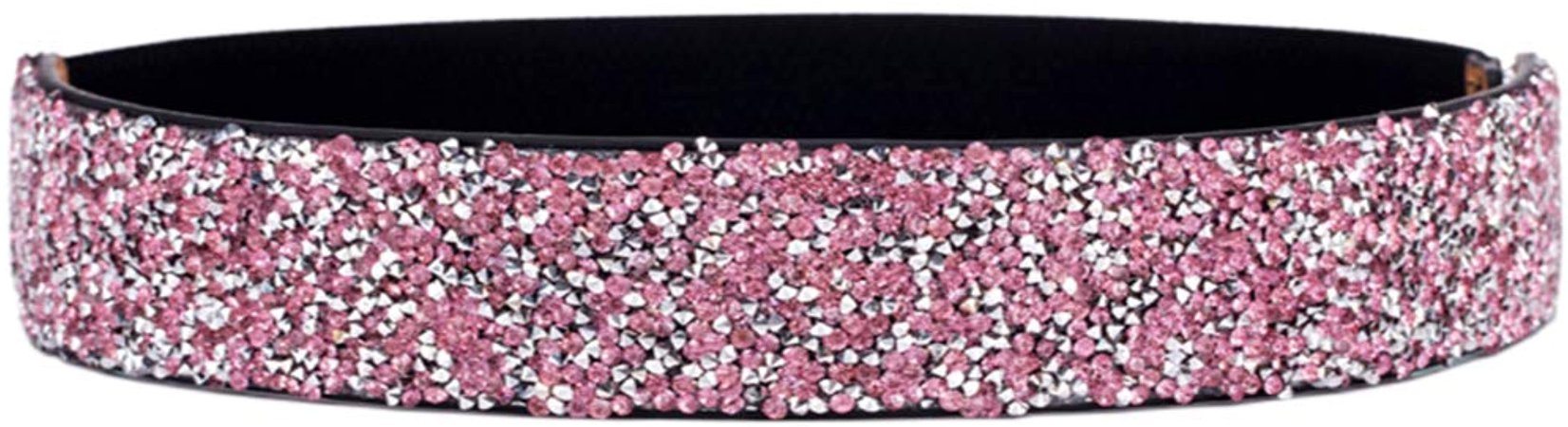 ALAIX Women's Stretchy Dress Belts Sparkle Bling Rhinestone Shiny Party Belt Elastic Waist Belt Pink at Amazon Women’s Clothing store