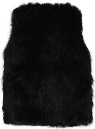 Black Sleeveless Faux Fur Vest -SheIn(Sheinside)