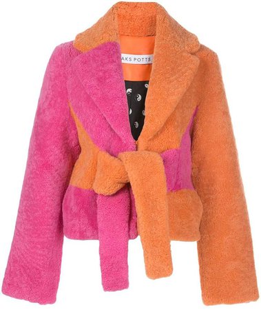 colour-block shearling coat