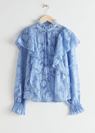 Ruffled Overlay Blouse - Blue Florals - Blouses - & Other Stories