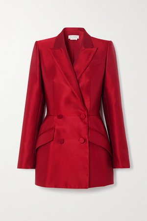 Red Double-breasted silk-satin blazer | Alexander McQueen | NET-A-PORTER