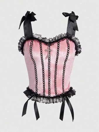 Is That The New Goth Contrast Lace Frill Trim Velvet Cami Top ??| ROMWE USA