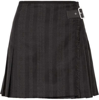 Wrap-effect Striped Wool-blend Jacquard Mini Skirt - Black