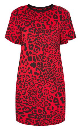 Red Leopard Oversized T Shirt Dress | Dresses | PrettyLittleThing