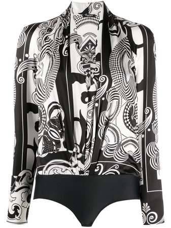Versace, abstract-print long-sleeve body top
