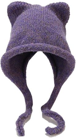 CORIRESHA Women's Cute Cat Ears Crochet Beanie Ear Flap Winter Warm Knit Hat Purple at Amazon Women’s Clothing store