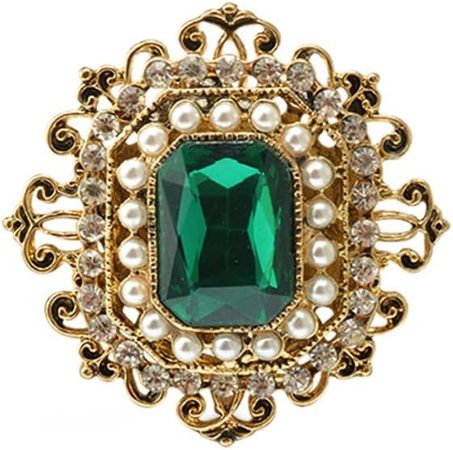 Amazon.com: Antique Rhinestone Brooch Pin for Women Girls Gold Tone Vintage Baroque Rectangle Crystal Shell Pearl Boho Victorian Style Brooches Lapel Pins Elegant Wedding Christmas Festival Ornament Jewelry Gift (Green CZ): Clothing, Shoes & Jewelry
