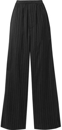 Pinstriped Twill Wide-leg Pants - Black
