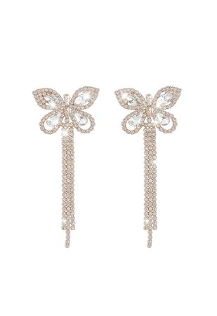Full Diamond Butterfly Tassel Drop Earrings - Retro, Indie and Unique Fashion