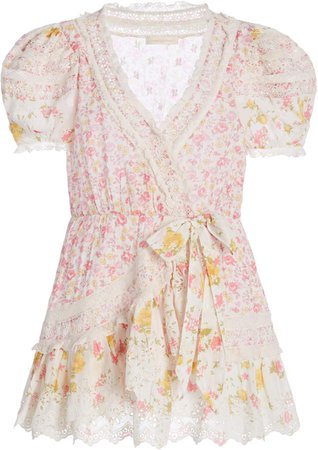 Belen Patchwork Floral Cotton Wrap Mini Dress