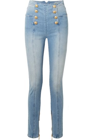 Balmain | Button-embellished high-rise skinny jeans | NET-A-PORTER.COM