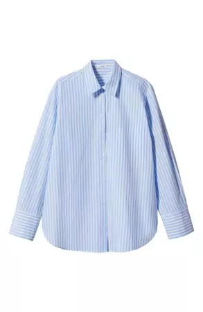 MANGO Oversize Stripe Long Sleeve Cotton Button-Up Shirt | Nordstrom