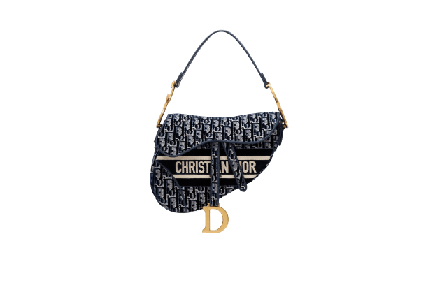SADDLE BAG Blue Dior Oblique Embroidered Velvet
