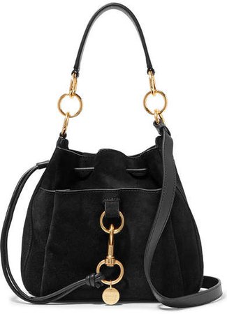 Tony Suede And Textured-leather Bucket Bag - Black