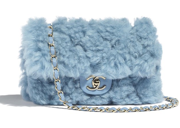 Chanel Flap Bag Shearling Lambskin Gold-tone Blue