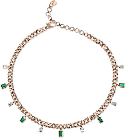 Diamond & Emerald Baguette Link Choker Necklace