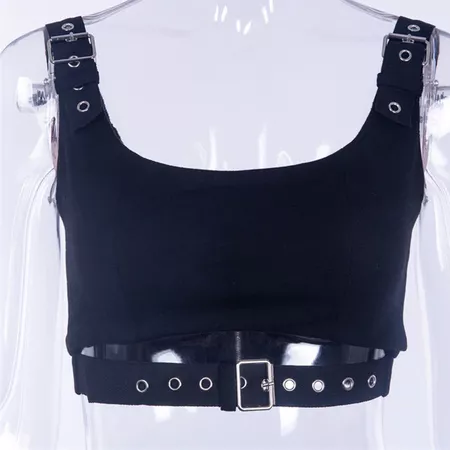 Black Sexy Crop Top Summer Women Sleeveless Punk Tank Tops Metal Button Causal Tops Female Camisole-in Camis from Women's Clothing on Aliexpress.com | Alibaba Group
