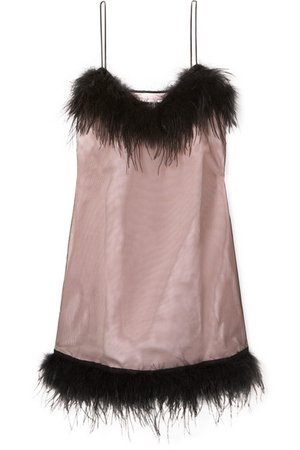 McQ Alexander McQueen | Feather-embellished mesh and crepe mini dress | NET-A-PORTER.COM