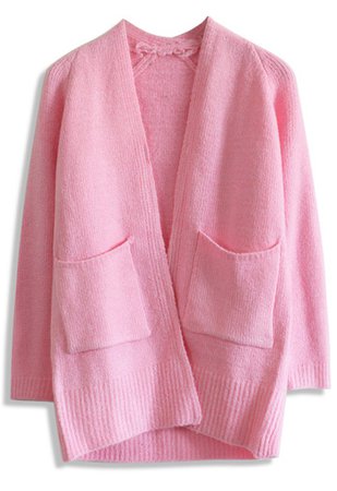 Basic Pocket Knitted Cardigan in Pink - OUTERS - Retro, Indie and Unique Fashion