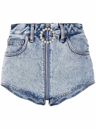 Alessandra Rich crystal-embellished zip-pull denim shorts - FARFETCH