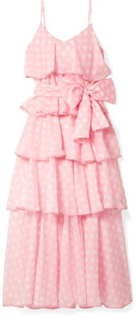 Imaan Tiered Polka-dot Cotton-voile Maxi Dress - Pink